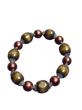 Mixed Materials Stretchy Bracelet Wooden Plastic Metal Beads 6 inch Unstretched